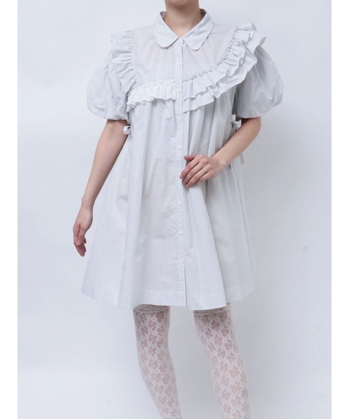 merry jenny（メリージェニー）の「stripe frillfrill ワンピース（シャツワンピース・レディース・オフホワイト/ピンク/ブルー・F）」の8枚目の写真