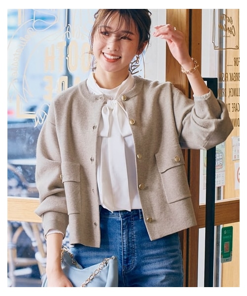 nissen（ニッセン）の「ゴールドボタンニットジャケット（ニット/セーター・レディース・杢グレー/ベージュ杢/黒・M/S/L/LL）」の11枚目の写真