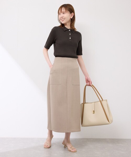 ROPE' PICNIC(ロペピクニック)の「ミニケーブルハーフスリーブニットポロシャツ(ポロシャツ・レディース・キナリ/ダークブラウン/ネイビー/カラシ・38)」の11枚目の写真