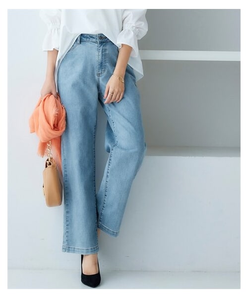 nissen（ニッセン）の「ゆるフィットデニムワイドパンツ(股下73ｃｍ)（パンツ・レディース・ネイビーデニム/ネイビー系デニム/ライトブルー系デニム・S/M/L/LL/3L/4L/5L/6L/8L/10L）」の3枚目の写真