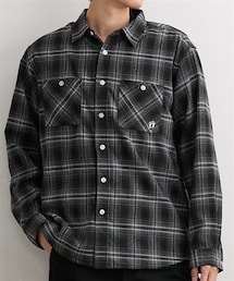 nissen | 裏ベロア　チェック柄オーバーシャツ　HANGTEN（ハンテン）(シャツ/ブラウス)