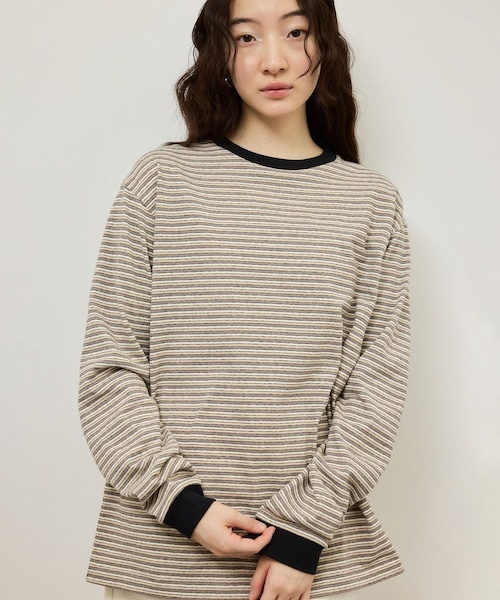 ADAM ET ROPE'(アダムエロペ)の「【BATONER for ADAM ET ROPE'】別注HIGH GAUGE BORDER LS T-SHIRT(Tシャツ/カットソー・レディース・グレー/レッド・F)」の12枚目の写真