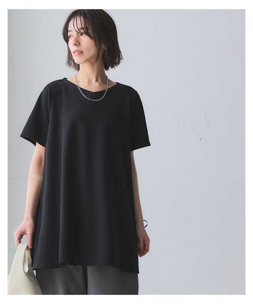 nissen（ニッセン）の「ふくれジャガードカットソー5分袖Vネックフレアチュニック(イージーケア・ＵＶカット・接触冷感）＜大きいサイズ有＞（チュニック・レディース・黒/ライトグレー/グレイッシュブルー/ソフトイエロー・S/M/L/LL/3L/4L/5L/6L/8L/10L）」の13枚目の写真