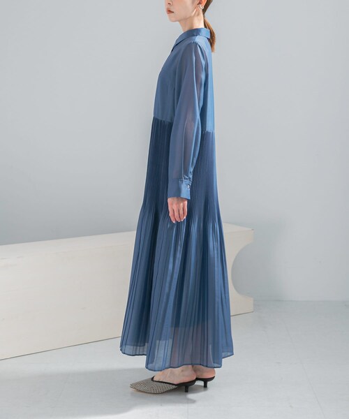 URBAN RESEARCH ROSSO（アーバンリサーチロッソ）の「プリーツロングシャツワンピース（ワンピース・レディース・BLUE/BROWN・Free）」の15枚目の写真