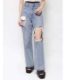 EVRIS | スクエアダメージワイドパンツ(デニムパンツ)