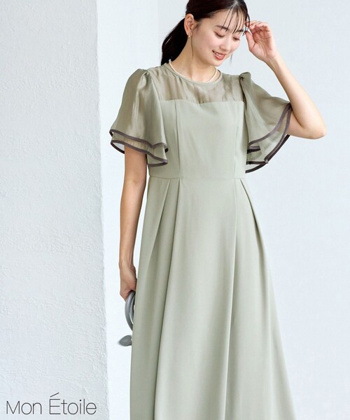 ROPE' PICNIC(ロペピクニック)の「【Mon E’toile/モンエトワール】フレア袖ビスチェデザインワンピース(ドレス・レディース・ブラック/グリーン/サックス・M/S)」の3枚目の写真