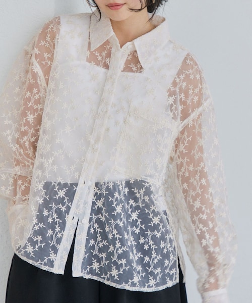 VIS（ビス）の「刺しゅうレースオーバーシャツ（シャツ/ブラウス・レディース・キナリ系・F）」の7枚目の写真