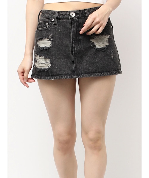 GYDA（ジェイダ）の「ハイウエストダメージスカートライクデニムショートパンツ（デニムスカート・レディース・ブラック/ピンク/アイスブルー・S/M）」の3枚目の写真