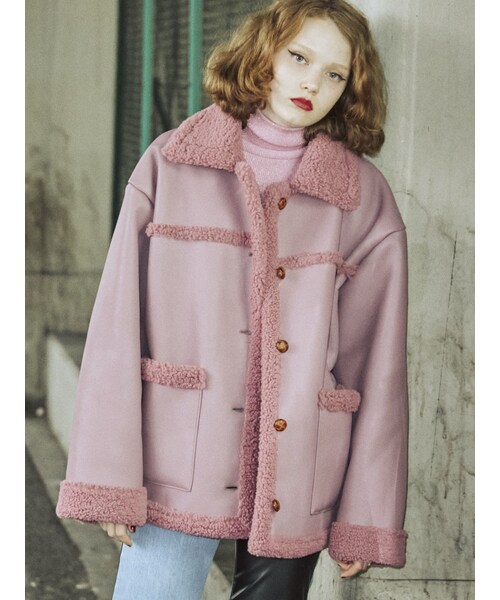 jouetie（ジュエティ）の「ランチコート（ムートンコート・レディース・カーキ/ブラウン/ブルー/ピンク/アイボリー/ブラック・M）」の8枚目の写真