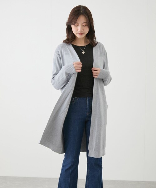 Jayro（ジャイロ）の「リブ切替ロングカーディガン（カーディガン/ボレロ・レディース・ブラック/グレー/ベージュ/ライトグリーン/ネイビー/ピンク/イエロー・F）」の6枚目の写真