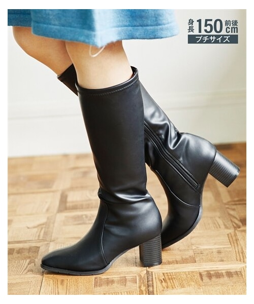 nissen（ニッセン）の「小さいサイズ　防水・防滑スクエアトゥストレッチロングブーツ　低身長さん・小柄女性（ブーツ・メンズ・ブラック・SS=21.0cm~21.5cm/S=22.0cm~22.5cm/M=23.0cm~23.5cm）」の3枚目の写真