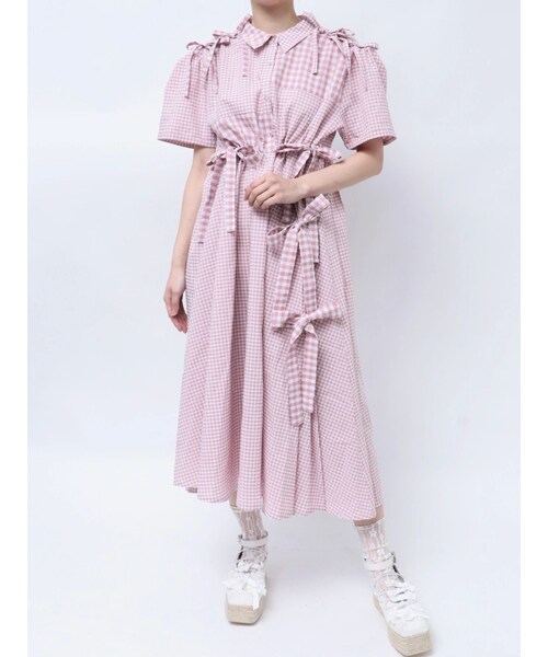 merry jenny（メリージェニー）の「ギンガムチェックリボンドロストワンピース（シャツワンピース・レディース・グレー/ピンク/ブルー/ベージュ/ミックス/グリーン・F）」の10枚目の写真