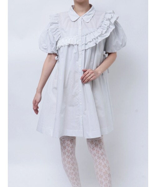 merry jenny（メリージェニー）の「stripe frillfrill ワンピース（シャツワンピース・レディース・オフホワイト/ピンク/ブルー・F）」の7枚目の写真