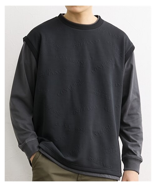 nissen（ニッセン）の「ベストレイヤード風ロゴエンボスジャガード長袖Tシャツ　CONVERSE（コンバース）（Tシャツ/カットソー・メンズ・ブルーグレー/ブラック・M/L/LL）」の4枚目の写真