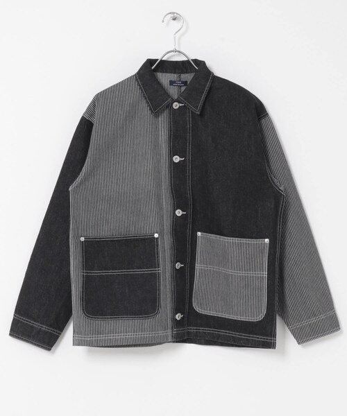 ITEMS URBANRESEARCH（アイテムズ アーバンリサーチ）の「ヒッコリー×デニム切替ワークジャケット（デニムジャケット・メンズ・BLK/NVY・M/L）」の9枚目の写真
