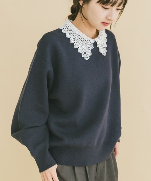 ITEMS URBANRESEARCH（アイテムズ アーバンリサーチ）の「衿レーススウェットライクニット（ニット/セーター・レディース・GRY/NVY/IVO・Free）」の20枚目の写真
