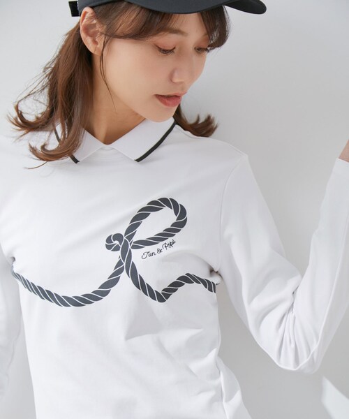 ROPE'（ロペ）の「【ECO】【UV】【防透】Rロープ柄衿付長袖プルオーバー　（Tシャツ/カットソー・レディース・ブラック/ホワイト/ネイビー・L/M/S）」の10枚目の写真