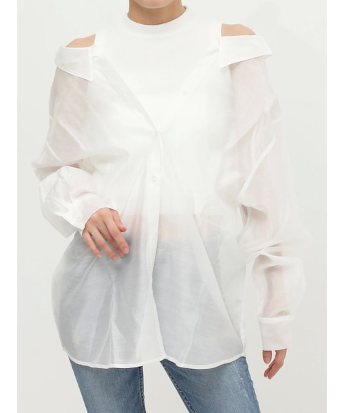 GYDA（ジェイダ）の「3WAYショルダーOPENシアードッキングシャツ（シャツ/ブラウス・レディース・ベージュ/オフホワイト/ラベンダー・F）」の2枚目の写真