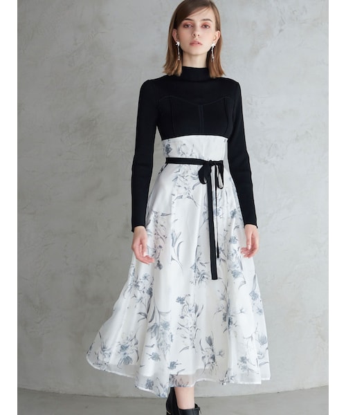 マーキュリーデュオ　フラワードッキングコルセットワンピース（M） MERCURYDUO】フラワードッキングコルセットワンピースレディース