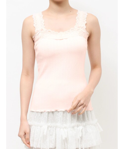 merry jenny（メリージェニー）の「lace frame camisole tops（キャミソール・レディース・オフホワイト/ピンク/アイスブルー・F）」の3枚目の写真
