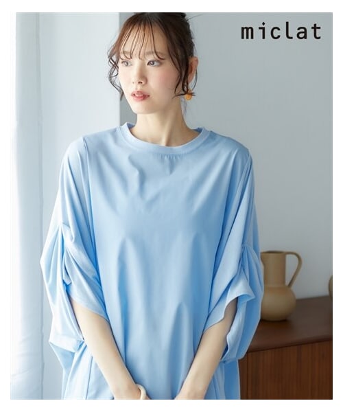 nissen（ニッセン）の「大きいサイズ　ルーズシルエットドルマントップス　miclat（チュニック・レディース・ライトブルー/黒・L/LL/3L/4L/5L/6L/8L/10L）」の2枚目の写真