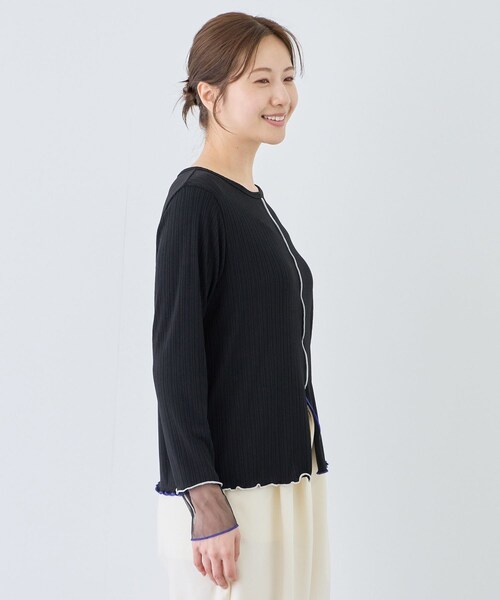Jayro（ジャイロ）の「袖シアーメローカットソー（Tシャツ/カットソー・レディース・ブラック系/ホワイト系/ライトグリーン/ピンク・F）」の12枚目の写真