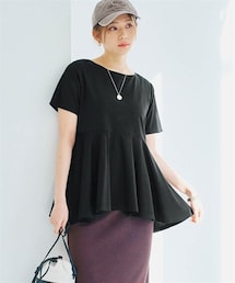 nissen | イレギュラーヘムワンポイントペプラムTシャツ（接触冷感）(Tシャツ/カットソー)