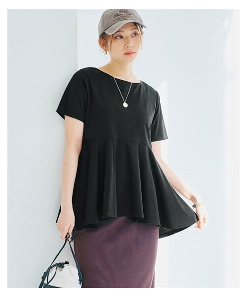 nissen（ニッセン）の「イレギュラーヘムワンポイントペプラムTシャツ（接触冷感）（Tシャツ/カットソー・レディース・黒/オフホワイト・S/M/L/LL）」の6枚目の写真