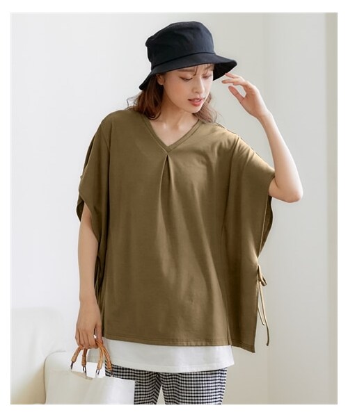 nissen（ニッセン）の「大きいサイズ綿100％汗染みしにくいポンチョ重ね着風チュニック（カットソー）（チュニック・レディース・黒/マホガニーブラウン/キャメル/スモーキーパープル/カーキ・L~LL相当/3L~4L相当/5L~6L相当/8L相当/10L相当）」の17枚目の写真