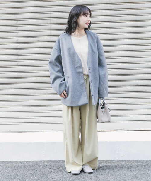 ITEMS URBANRESEARCH（アイテムズ アーバンリサーチ）の「ノーカラーコクーンジャケット（ノーカラージャケット・レディース・GRY/IVO・Free）」の18枚目の写真