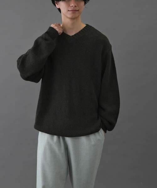 URBAN RESEARCH DOORS（アーバンリサーチドアーズ）の「FORK&SPOON　コットンウールVネックニット（ニット/セーター・メンズ・BLACK/LODEN・4/5）」の14枚目の写真