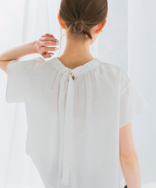 URBAN RESEARCH ROSSO（アーバンリサーチロッソ）の「シアサッカーショートギャザーブラウス（シャツ/ブラウス・レディース・WHITE/GREEN/BLACK・FREE）」の8枚目の写真