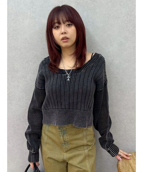 EVRIS（エヴリス）の「2WAYピグメントニットカーディガン（カーディガン/ボレロ・レディース・ホワイト/アイボリー/ブラック/ブルー/パープル・F）」の9枚目の写真