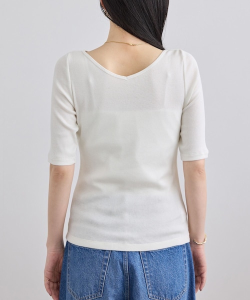 ADAM ET ROPE'(アダムエロペ)の「ハイウェットテレコ2WAYネックT(Tシャツ/カットソー・レディース・ブラック/オフホワイト・F)」の13枚目の写真