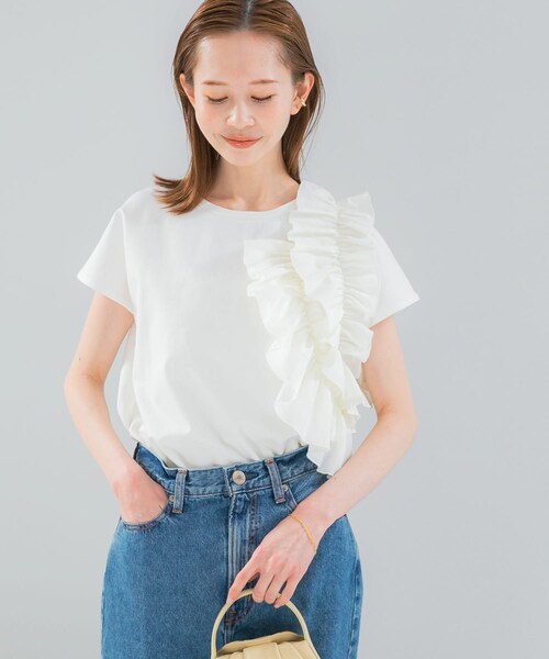 URBAN RESEARCH ROSSO（アーバンリサーチロッソ）の「フリルドッキングTEEブラウス（Tシャツ/カットソー・レディース・OFF WHITE/GRAY/BLACK・Free）」の7枚目の写真