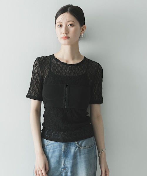 URBAN RESEARCH（アーバンリサーチ）の「ストレッチレースコンパクトTシャツ（Tシャツ/カットソー・レディース・OFF WHITE/BLACK・Free）」の16枚目の写真