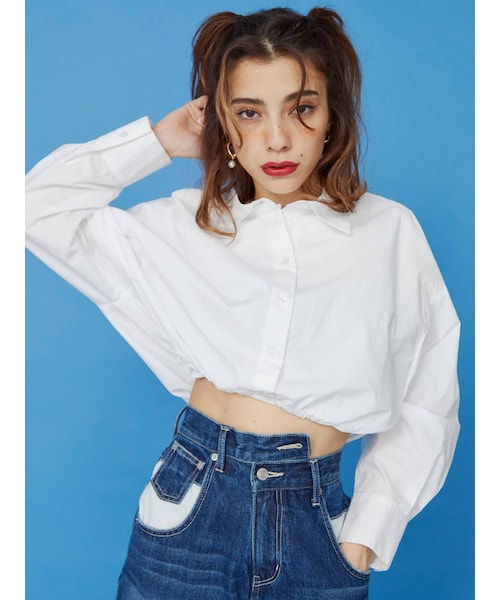 EVRIS（エヴリス）の「クロップドドロストシャツ（シャツ/ブラウス・レディース・ホワイト/マスタード/ブルー・F）」の6枚目の写真