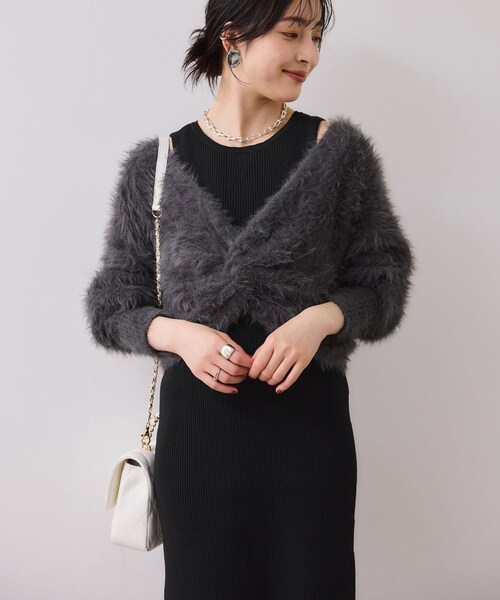 VIS（ビス）の「ねじりショートトップス付きロングニットワンピース/イージーケア（ワンピース・レディース・チャコール/キナリ/ベージュ・F）」の3枚目の写真