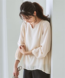 7days Life Styling | 【吸汗速乾カットソー裏地付】シフォンジョーゼット金具付きブラウス(シャツ/ブラウス)