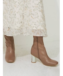 MERCURYDUO | フェイクレザーデザインヒールストレッチショートブーツ(ブーツ)