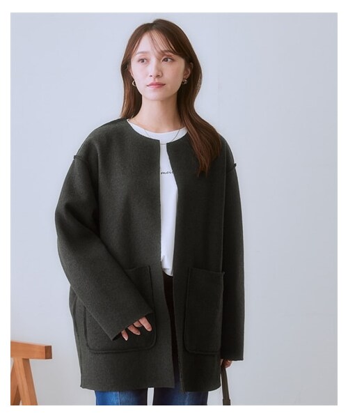 nissen（ニッセン）の「軽量リバーシブルリングウールライクジャケットコート＜大きいサイズ有＞（ジャケット/アウター・レディース・ベージュ/グレージュ/チャコールグレー/スミクロ/黒・S/M/L/LL/3L/4L/5L/6L）」の6枚目の写真