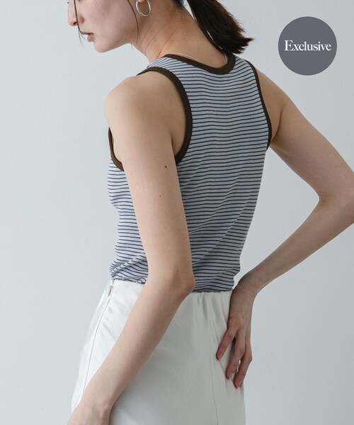 SENSE OF PLACE by URBAN RESEARCH（センスオブプレイスバイアーバンリサーチ）の「『別注』Healthknit×SENSE OF PLACE ボーダータンクトップ（タンクトップ・レディース・OF×NV×BE/SAX×BRN/LIME×BEG・One）」の2枚目の写真