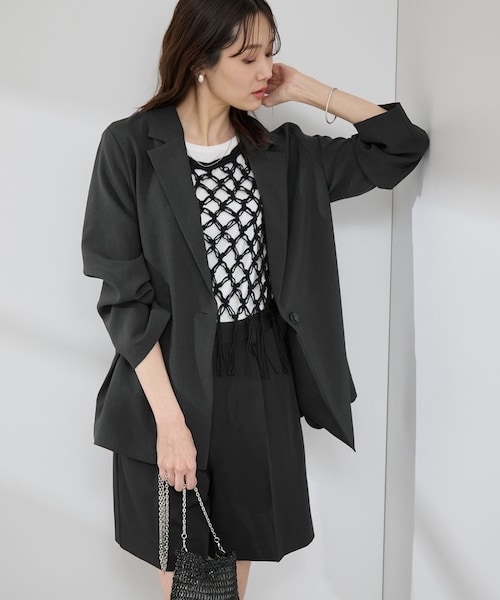 ROPE' PICNIC（ロペピクニック）の「【接触冷感・吸水速乾・防シワ】エフォートレスリラックスジャケット/通勤・セットアップ対応（テーラードジャケット・レディース・チャコール/ライトグレー/ベージュ・38/40）」の20枚目の写真