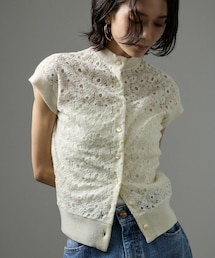 【J'aDoRe限定】【R&D.M.Co-OLDMAN'S TAILOR】LACE FLOWER NO SLEEVE CARDIGAN