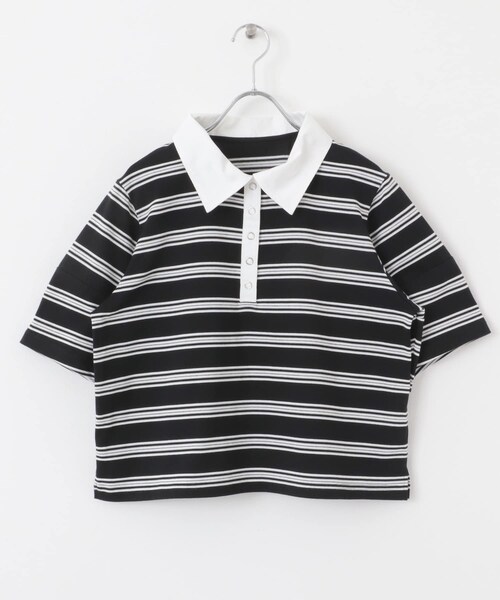 SENSE OF PLACE by URBAN RESEARCH（センスオブプレイスバイアーバンリサーチ）の「マルチボーダーカットポロシャツ（ポロシャツ・レディース・BLACK/ORANGE/WHITE・one）」の15枚目の写真