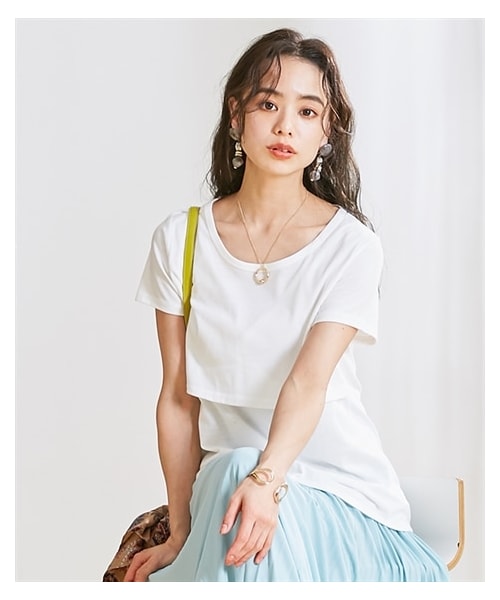 nissen（ニッセン）の「【マタニティウェア・授乳服】授乳しやすい 半袖Tシャツ（産前・産後）（マタニティウェア/グッズ・レディース・黒/杢グレー/オフホワイト/【移行済】ピンク/モカブラウン/【移行済】アイアンネイビー/【移行済】カーキ/チャコール/マスタード/ブラウン/アッシュカーキ/ライトグレー/ミント/藍ねず/トープ/グリーン/アップルイエロー/アイボリー/ブルーグレー/スモークピンク/グレイッシュベージュ・マタニティM/マタニティL/マタニティLL/マタニティ3L/マタニティ4L/マタニティ5L/マタニティ6L）」の5枚目の写真