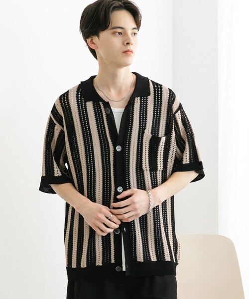 SENSE OF PLACE by URBAN RESEARCH(センスオブプレイスバイアーバンリサーチ)の「ストライプショートスリーブニットシャツ(ニット/セーター・メンズ・BLACK/GREIGE/MINT・M/L)」の20枚目の写真