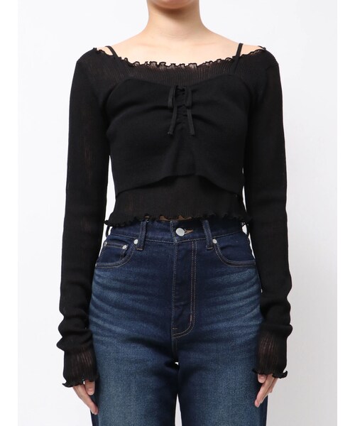 EMODA（エモダ）の「2ピースシアーギャザーニット（ニット/セーター・レディース・アイボリー/ブラック/ピンク・F）」の10枚目の写真