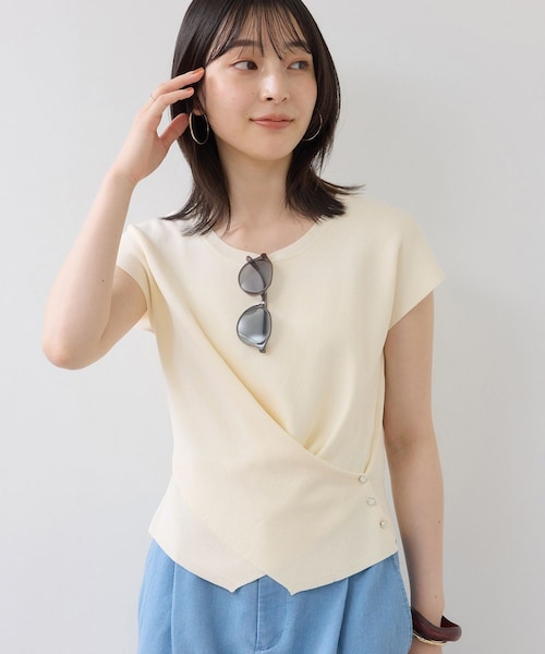 VIS(ビス)の「ICE BEAUTY クロスデザインニットプルオーバー/UVケア・接触冷感(ニット/セーター・レディース・チャコール/キナリ/ライトグリーン・F)」の1枚目の写真