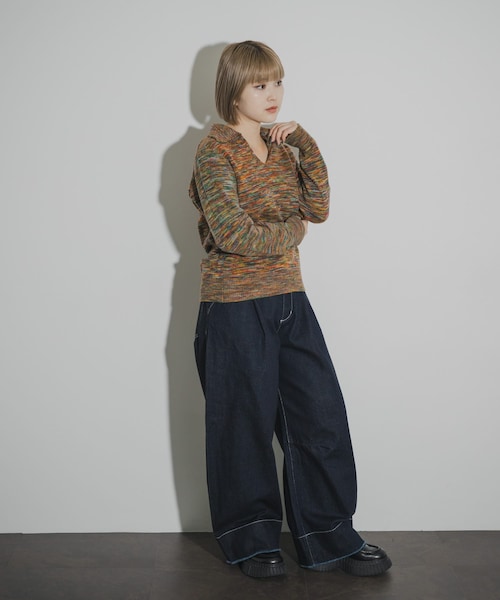 THE GOODLAND MARKET（ザグッドランドマーケット）の「COOHEM　ONI KASURI WOOL KNIT PULLOVER（ニット/セーター・レディース・04BLUE/02RED・Free）」の19枚目の写真